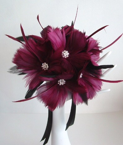 Brides Maids Feather Flower Bouquet