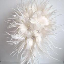 Feather Flower Bridal Bouquet  - Off White