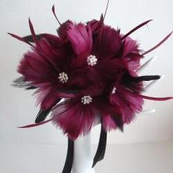 Brides Maids Feather Flower Bouquet